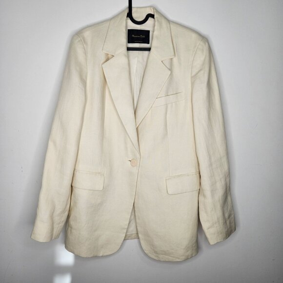 Massimo Dutti 100% Linen Blazer Sz 6 Off White Cream  Ecru Oversize - Picture 2 of 13